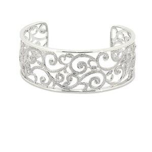 .01 CTW Diamond swirl cuff bracelet 925 Sterling Silver. 7.25 inch